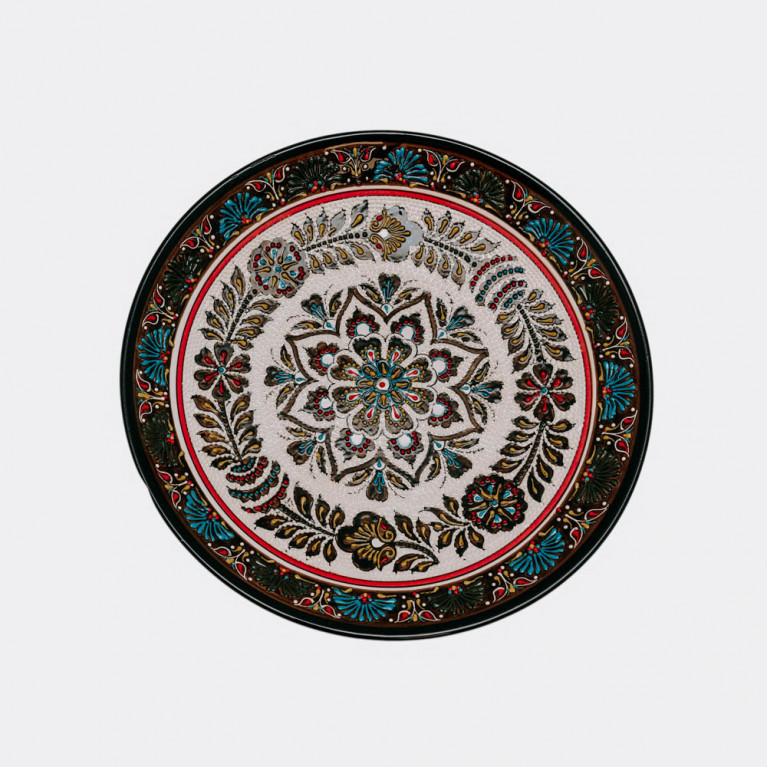 Unique handmade decorative plate from Uzbekistan, 32 cm, drip technique